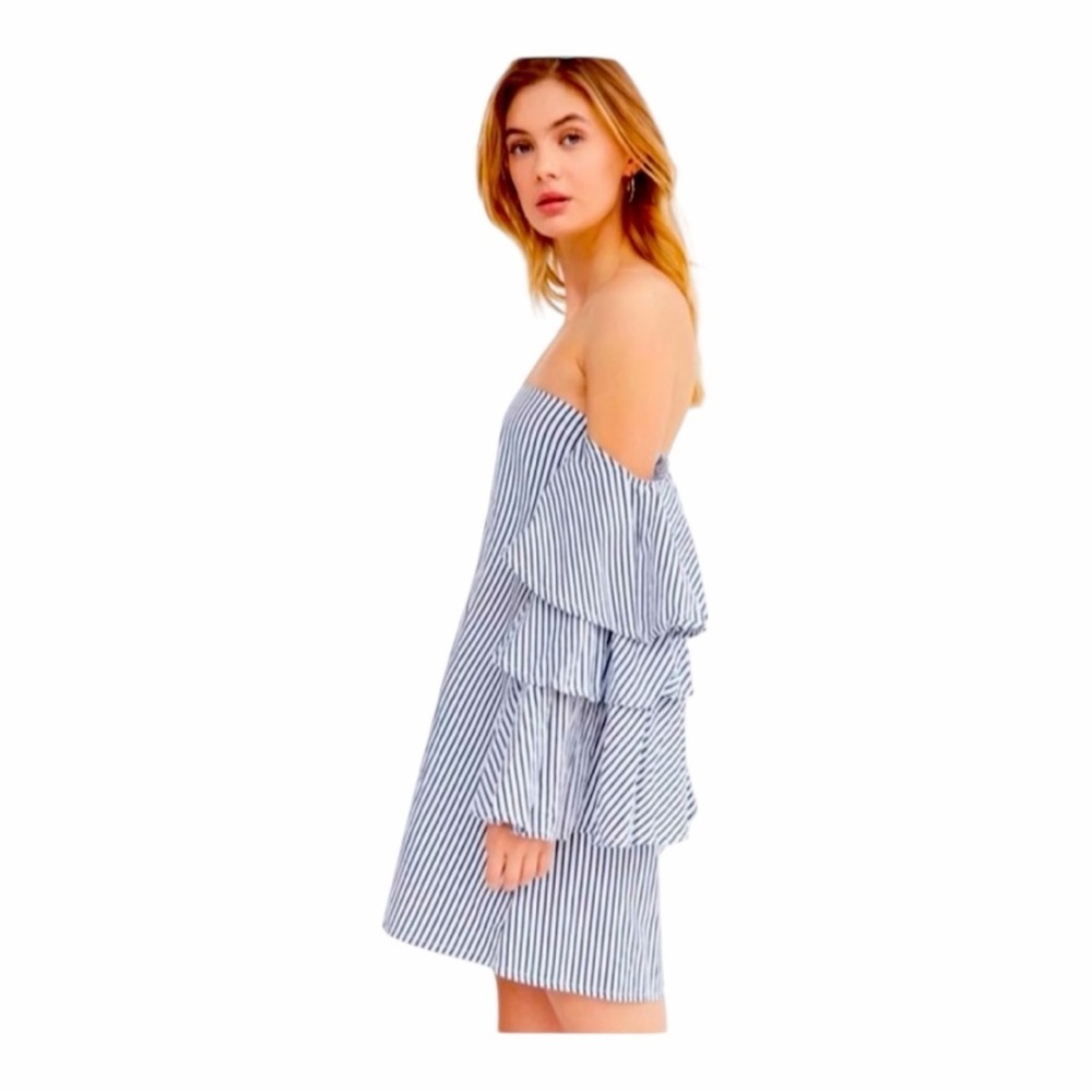 NWT! FAITHFULL THE BRAND Phi Phi Navy Soho Stripe Print Ruffle Mini Dress Size 2 - Picture 3 of 16